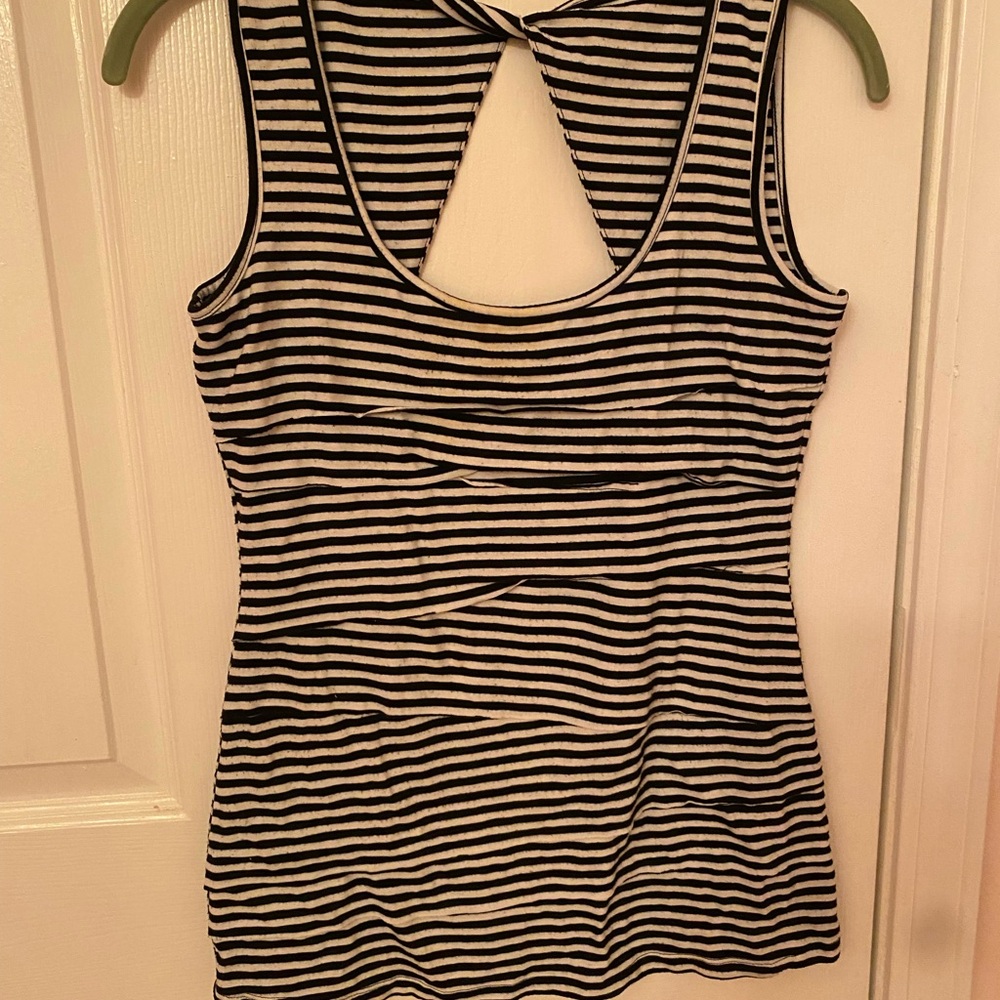 Cache Black and White Striped Tank Top